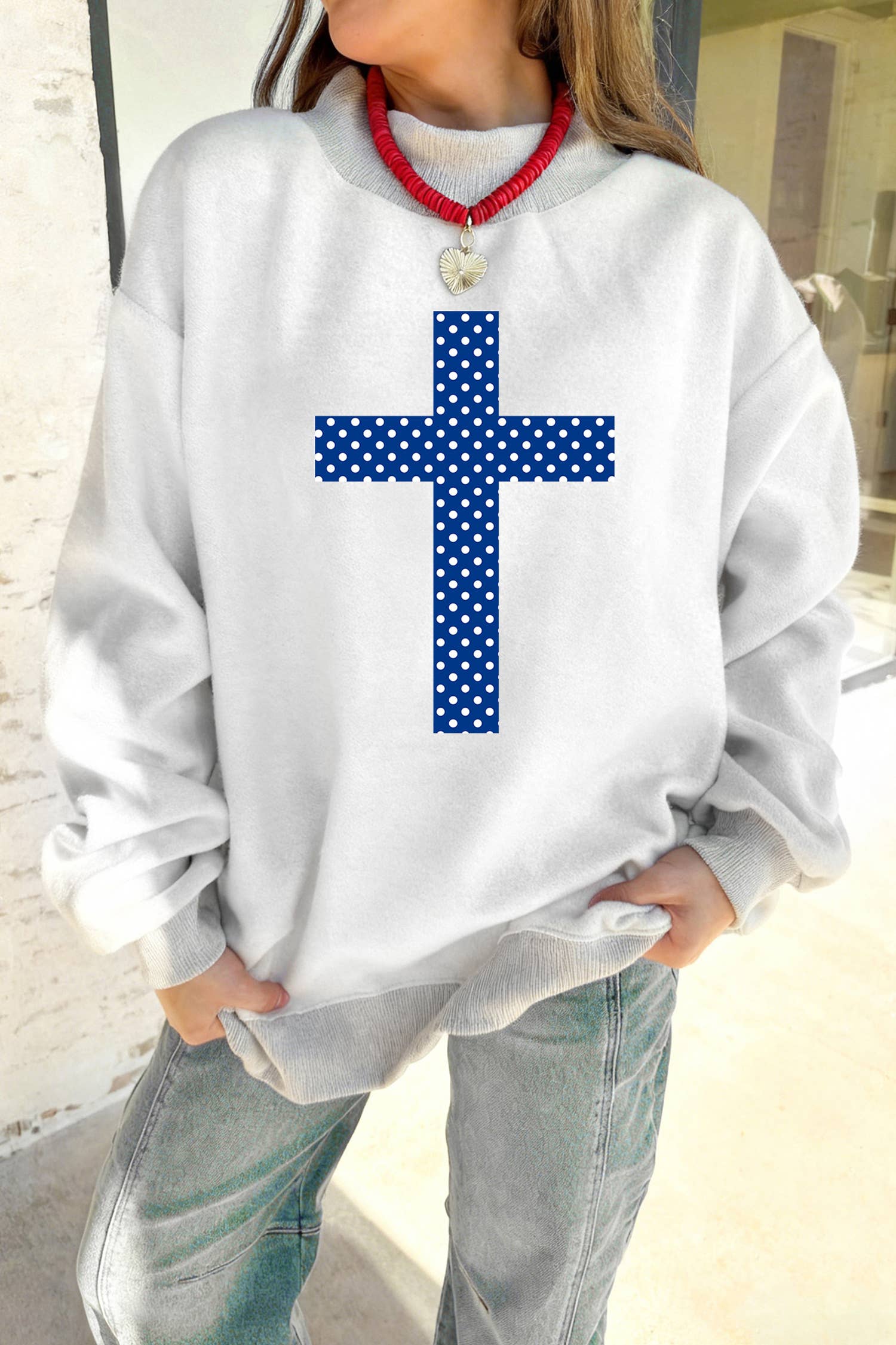 Faith Polka Dot Reversible Mock Neck Sweatshirt