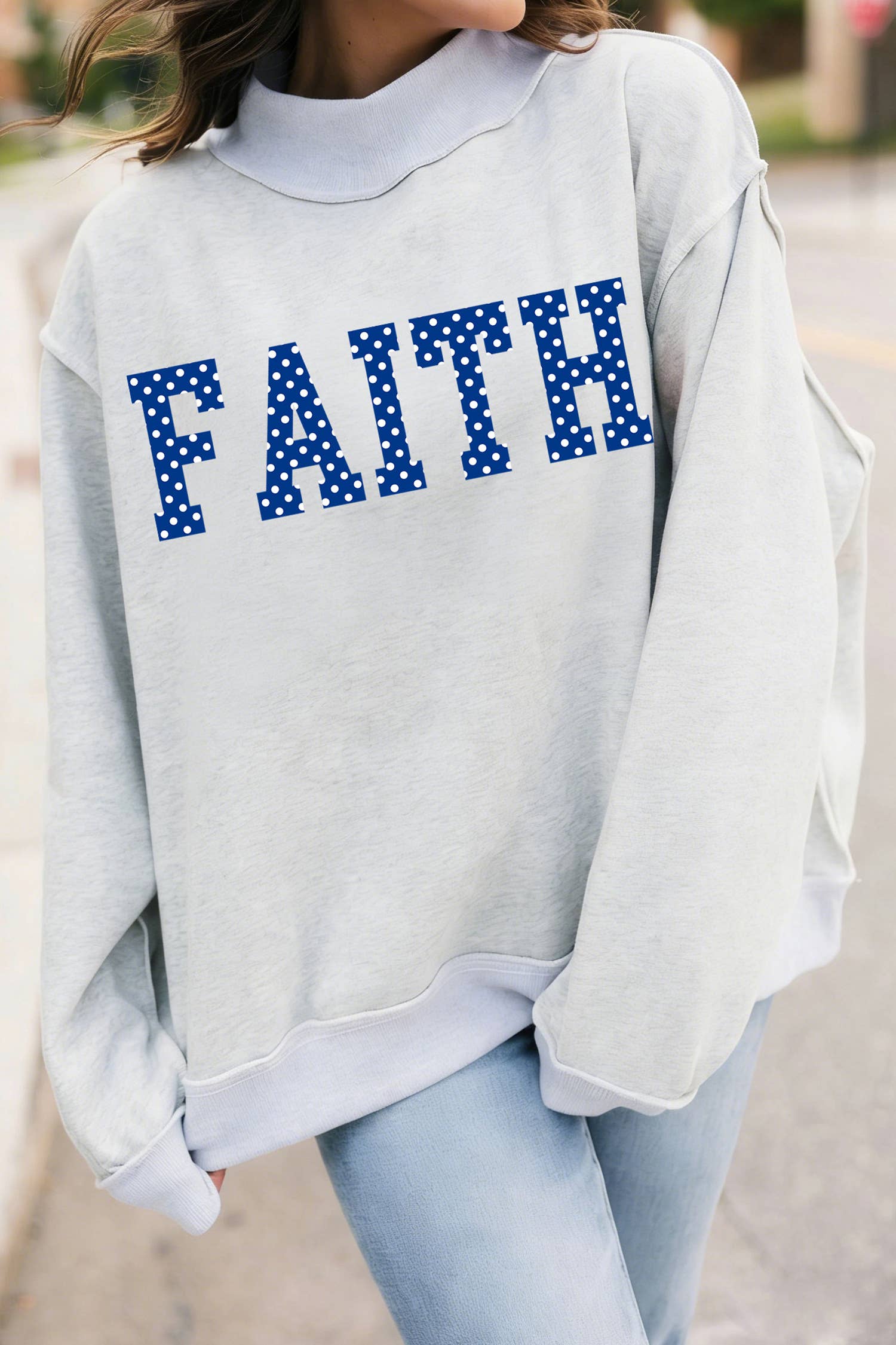 Faith Polka Dot Reversible Mock Neck Sweatshirt